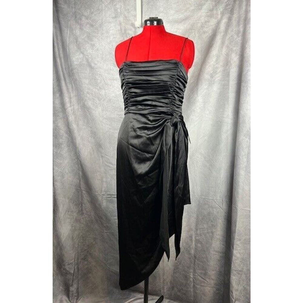 NEW WAYF The Julia Ruched Asymmetric Satin Cocktail DRESS SIZE XL $138 BLACK